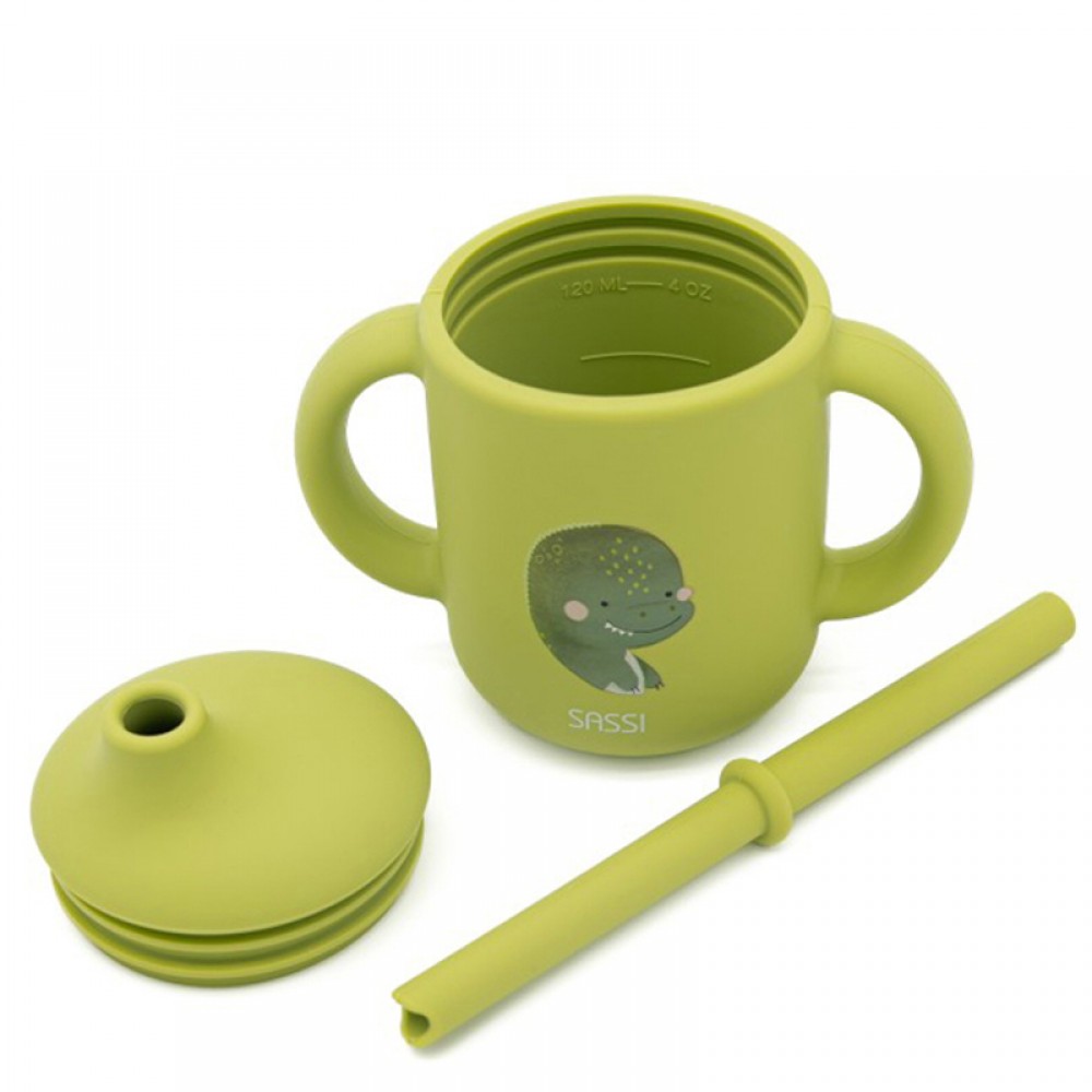 Εκπαιδευτικό Ποτήρι Σιλικόνης με Καλαμάκι Sassi Cracky The Dinosaur