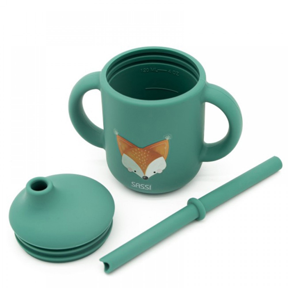 Εκπαιδευτικό Ποτήρι Σιλικόνης με Καλαμάκι Sassi Crunchy The Fox