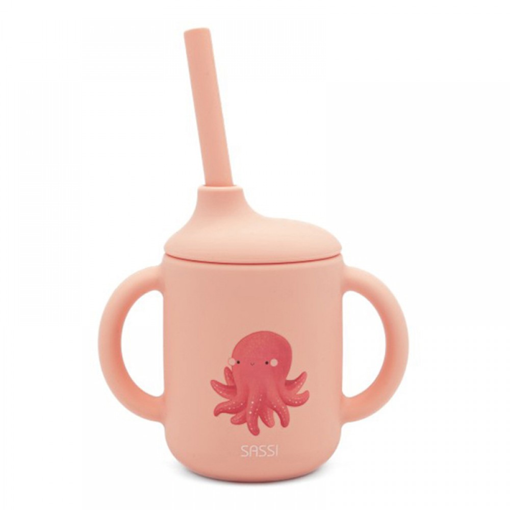 Εκπαιδευτικό Ποτήρι Σιλικόνης με Καλαμάκι Sassi Slurpy The Octopus