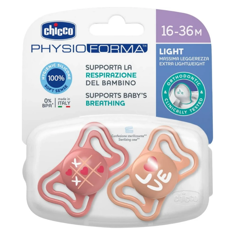 Πιπίλα Σιλικόνης Chicco Physio Forma Light Pink 16-36m (2τεμ.)