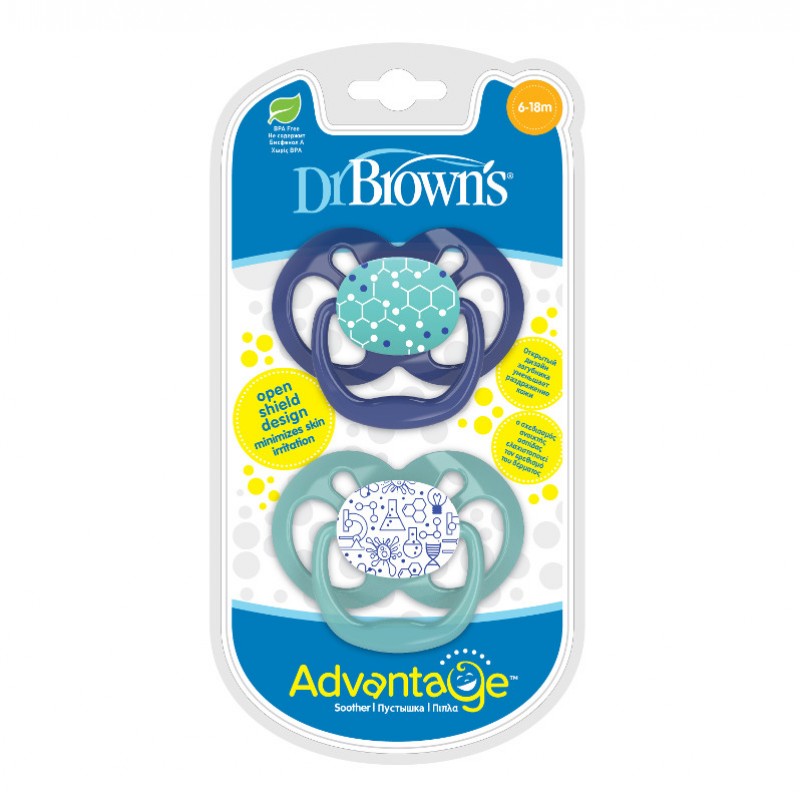 Πιπίλα Σιλικόνης Dr. Brown's Advantage 6-18m, Μπλε - Βεραμάν (2τεμ.)